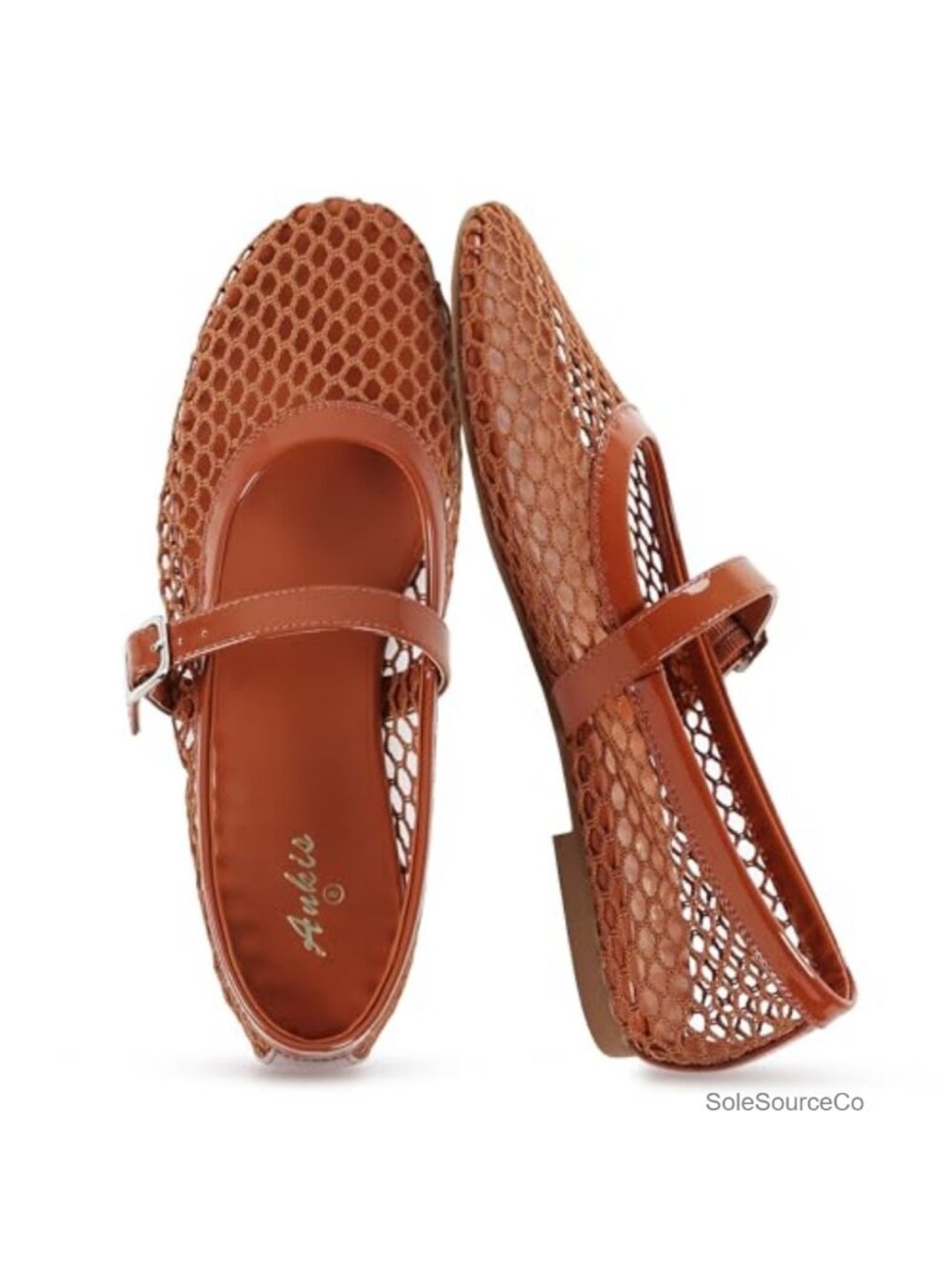 Women's Mesh Ballet Flats Mary Jane Buckle Strap Comfort Sandals